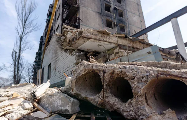 Destroyed Burned Houses City War Ukraine — 스톡 사진