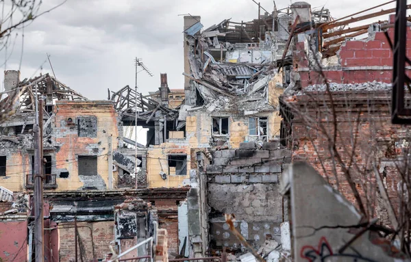 Ulice Poškozeného Města Bez Lidí Války Ukrajině — Stock fotografie