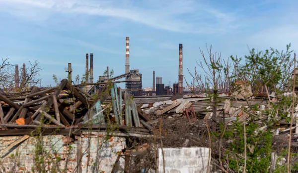 Destroyed Buildings Workshop Azovstal Plant Mariupol War Ukraine Russia — Foto Stock