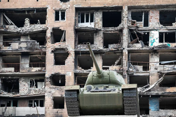 Vojenský Tank Městské Pouliční Válce Ukrajině Ruskem — Stock fotografie