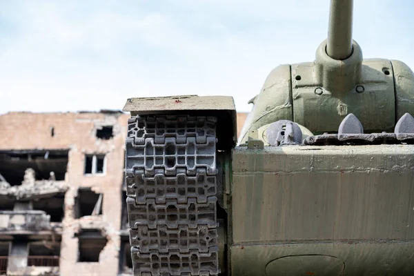 Militärpanzer Auf Der Straße Der Stadt Krieg Der Ukraine Mit — Stockfoto