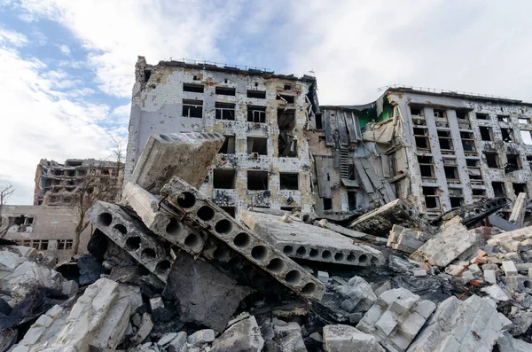 Verwoeste Verbrande Huizen Stad Tijdens Oorlog Oekraïne — Stockfoto