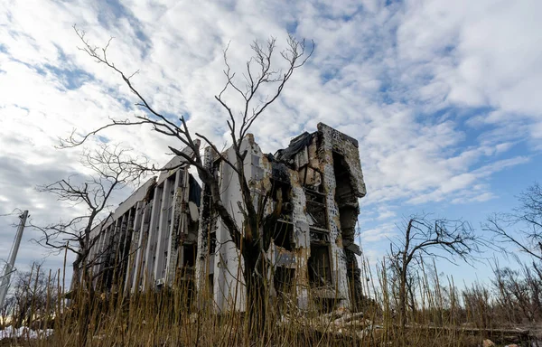 Зруйновані Спалені Будинки Місті Під Час Війни Україні — стокове фото
