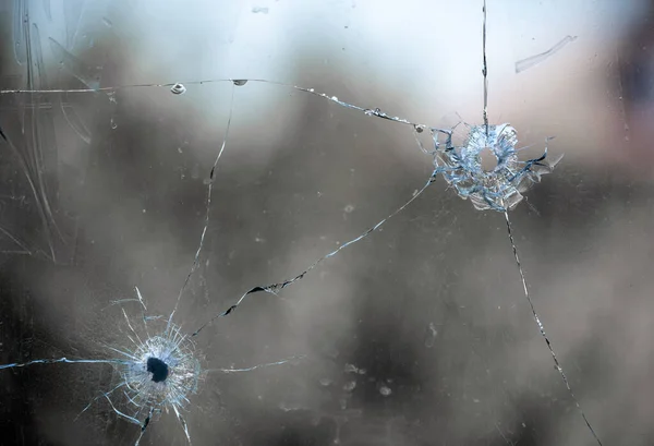 Bullet Hole Window Glass Cracks Abstract Background Close War — Stock Fotó