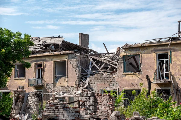 Разрушенные Дома Заброшенном Городе Людей Война Украине Россией — стоковое фото