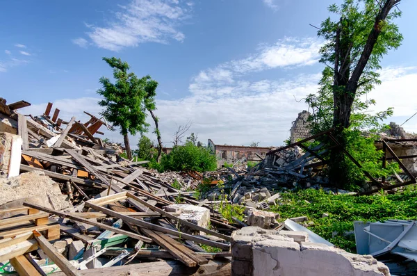 Destroyed Burned Houses City War Ukraine — Stockfoto