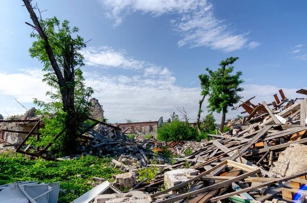 Destroyed Burned Houses City War Ukraine — Stock fotografie