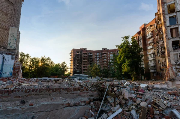 Casas Destruídas Queimadas Cidade Durante Guerra Ucrânia — Fotografia de Stock