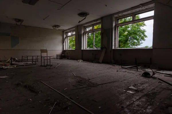 All Interno Una Scuola Distrutta Guerra Ucraina — Foto Stock