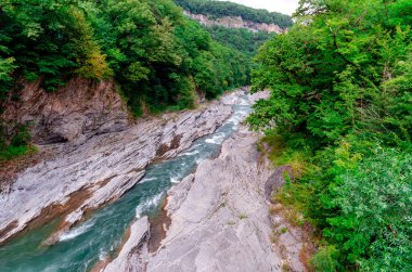 manzara dağ nehri ve kayalar Tayland 'da yeşil taze bitkilerle