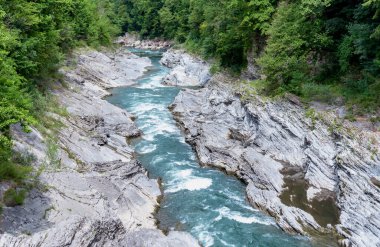 manzara dağ nehri ve kayalar Tayland 'da yeşil taze bitkilerle
