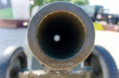 Ukrayna 'daki Kyiv savaşında şehir caddesinde askeri top.