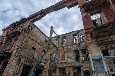 destroyed and burned houses in the city Russia Ukraine war