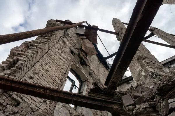 Destroyed Burned Houses City Russia Ukraine War — Foto Stock