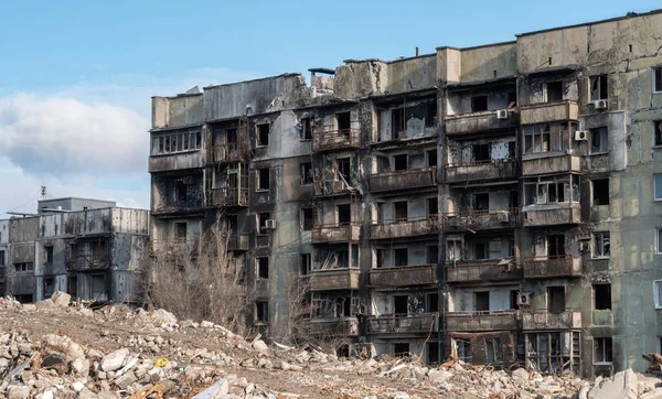 Destroyed Burned Houses City War Ukraine — Stock Photo, Image