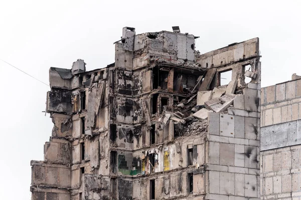 Verwoeste Verbrande Huizen Stad Tijdens Oorlog Oekraïne — Stockfoto