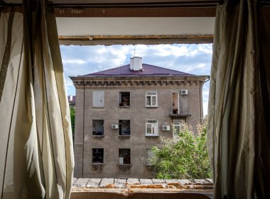 destroyed and burned houses in the city Russia Ukraine war