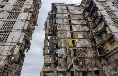 destroyed and burned houses in the city Russia Ukraine war