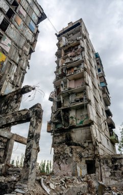 destroyed and burned houses in the city Russia Ukraine war