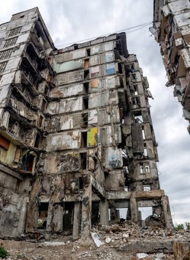 destroyed and burned houses in the city Russia Ukraine war