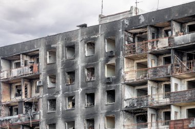 destroyed and burned houses in the city Russia Ukraine war