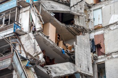 destroyed and burned houses in the city Russia Ukraine war