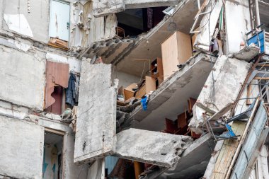 destroyed and burned houses in the city Russia Ukraine war