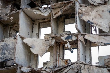 destroyed and burned houses in the city Russia Ukraine war