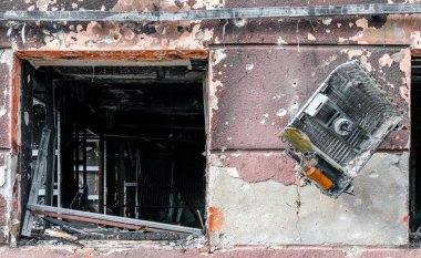 destroyed and burned houses in the city Russia Ukraine war