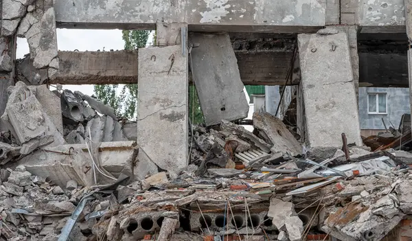 Destroyed Burned Houses City Russia Ukraine War — Stock Fotó