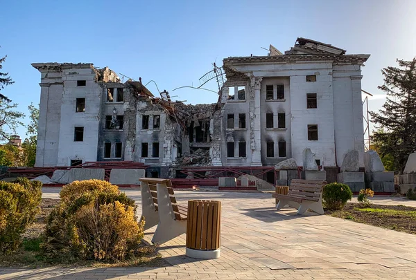 destroyed and burned houses in the city Russia Ukraine war