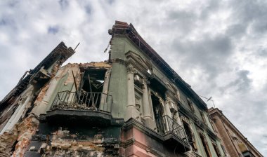 destroyed and burned houses in the city Russia Ukraine war