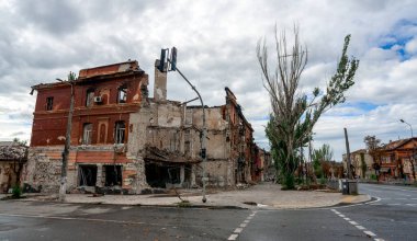 destroyed and burned houses in the city Russia Ukraine war