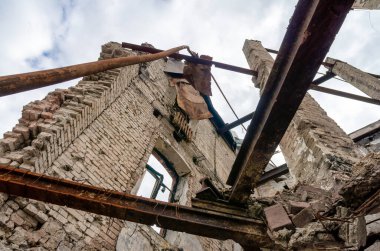 destroyed and burned houses in the city Russia Ukraine war