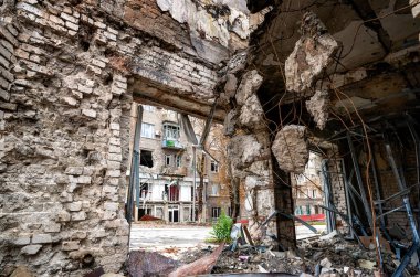 destroyed and burned houses in the city Russia Ukraine war