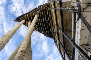 destroyed and burned houses in the city Russia Ukraine war