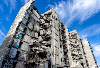 destroyed and burned houses in the city Russia Ukraine war