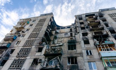 destroyed and burned houses in the city Russia Ukraine war