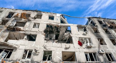 destroyed and burned houses in the city Russia Ukraine war