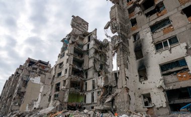 destroyed and burned houses in the city Russia Ukraine war