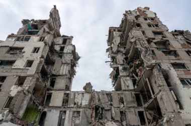 destroyed and burned houses in the city Russia Ukraine war