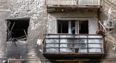 destroyed and burned houses in the city Russia Ukraine war