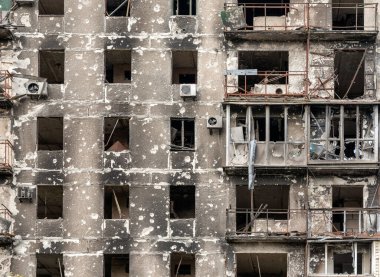 destroyed and burned houses in the city Russia Ukraine war