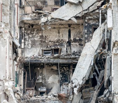 destroyed and burned houses in the city Russia Ukraine war