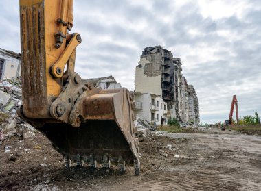 destroyed and burned houses in the city Russia Ukraine war
