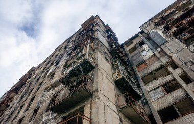 destroyed and burned houses in the city Russia Ukraine war