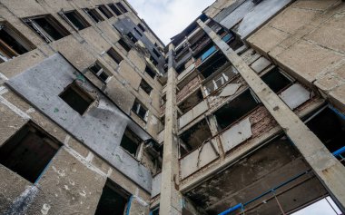 destroyed and burned houses in the city Russia Ukraine war