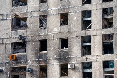 destroyed and burned houses in the city Russia Ukraine war