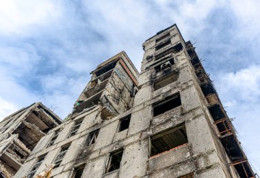 destroyed and burned houses in the city Russia Ukraine war