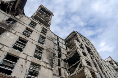 destroyed and burned houses in the city Russia Ukraine war